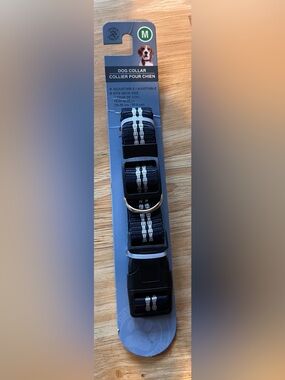 Adjustable Black & White Reflective Dog Collar - Medium